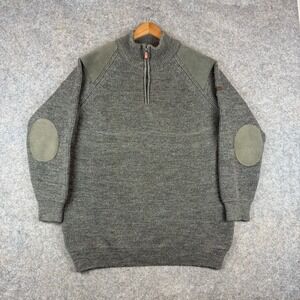 WoolOvers Sweater Mens XL Gray 100% Wool Leather Elbow Patches Hill Walker